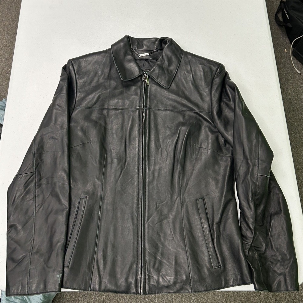 Wilsons Leather Pelle Studio Jacket Womens M Black Italian Leather Zip G2